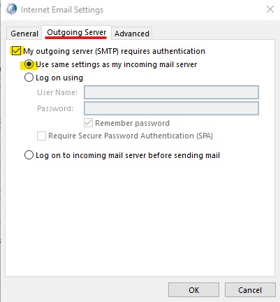 Internet Email Settings