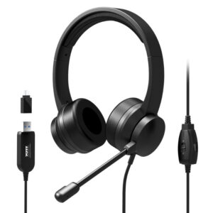 Port Connect USB Headset 1.8m Cable with Mic and Padded/Soft Cushions Black image 5