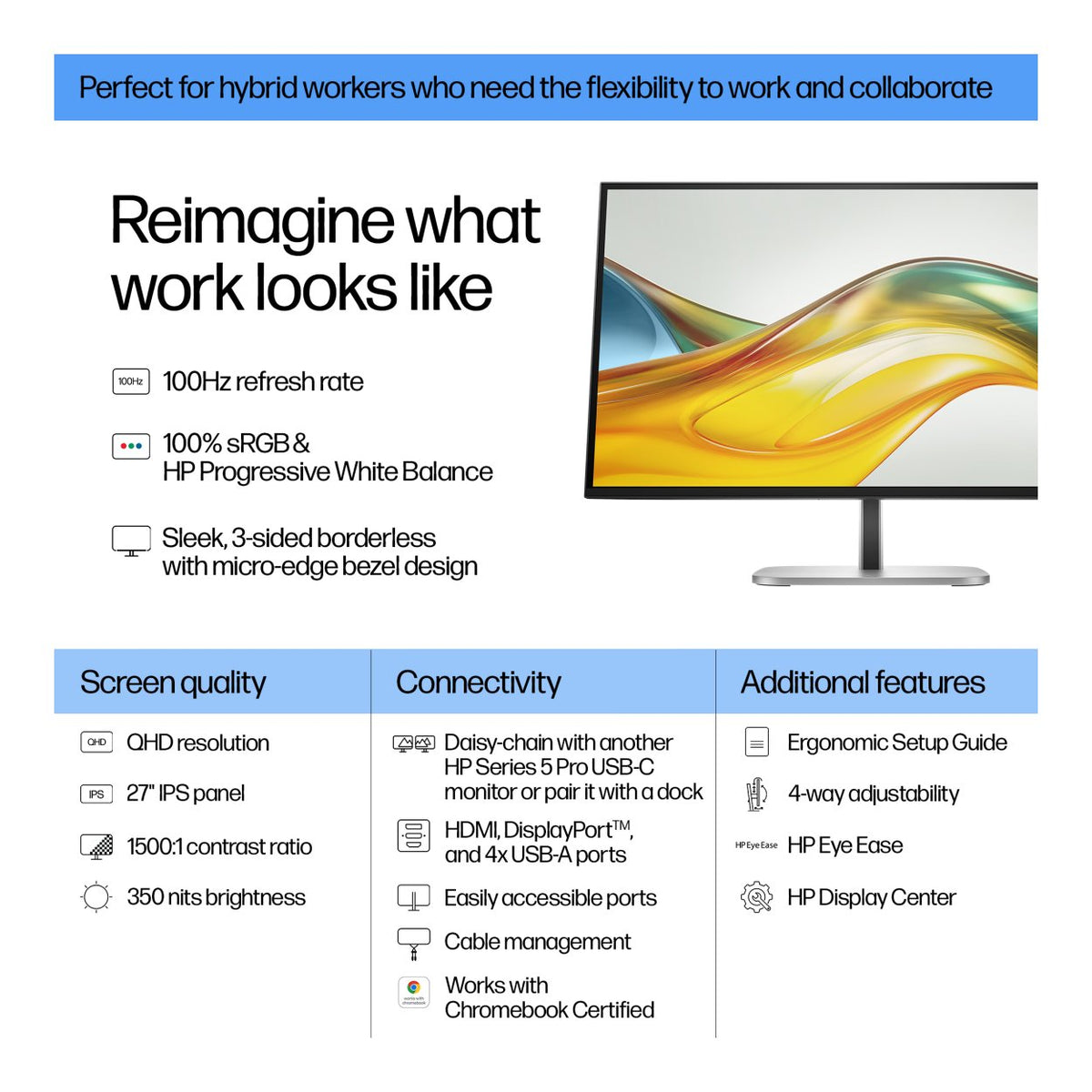 HP Series 5 Pro 527pq 27-inch 2560 x 1440p QHD 16:9 100Hz 5ms LED IPS Monitor 9D9S0UT image 6