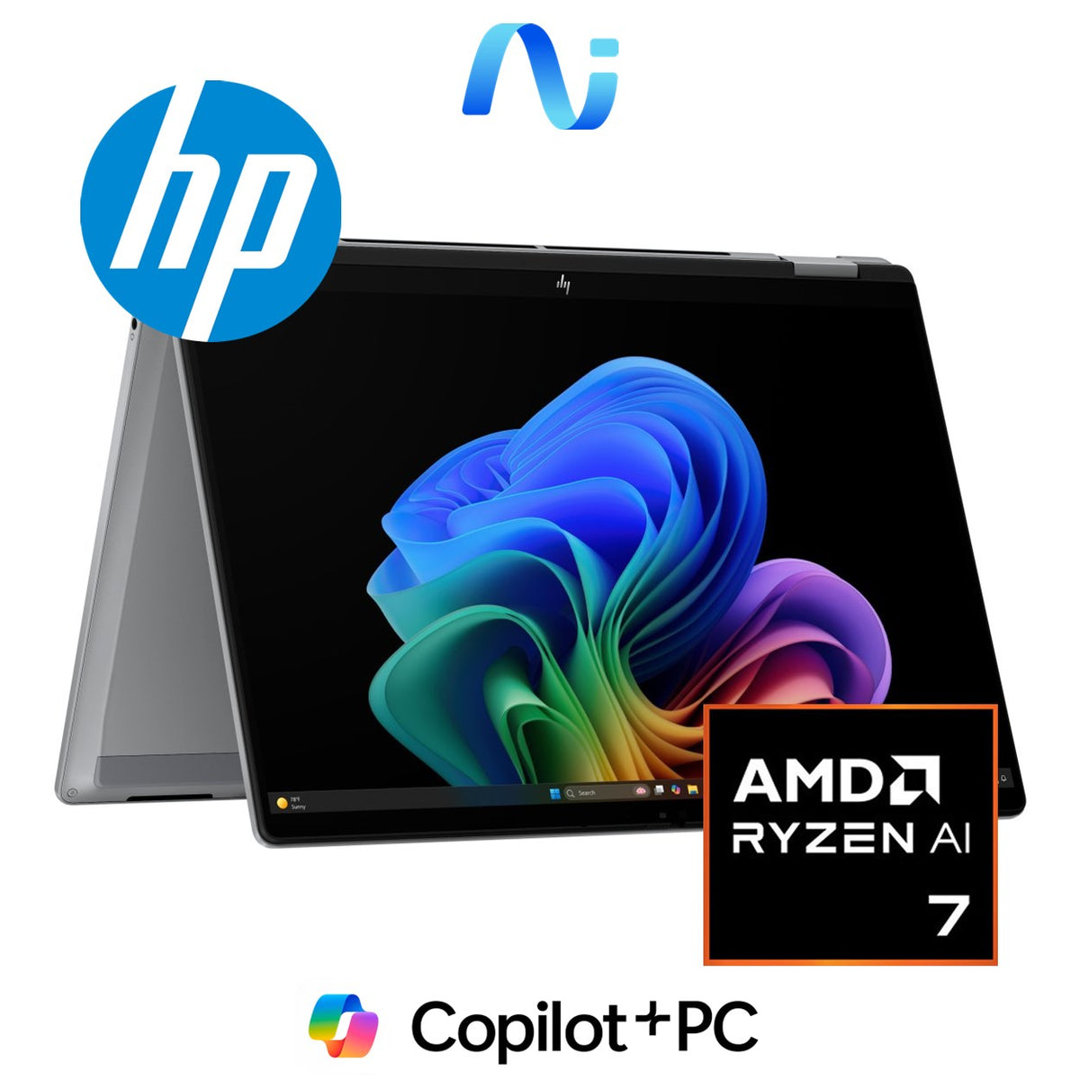 HP OmniBook X Flip 14-fk0001ni 14-inch 2K Next Gen AI 2-in-1 Laptop - AMD Ryzen 7 350 1TB SSD 16GB RAM Win 11 Home Meteor Silver image 2