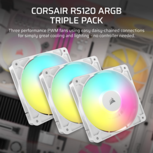 Corsair RS120 ARGB 120mm PWM Fans Triple Pack - White image 5