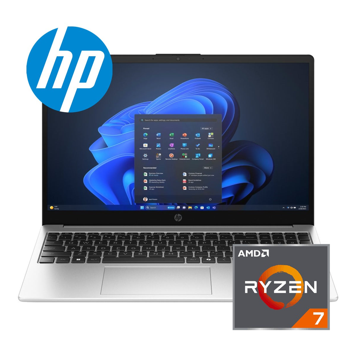 HP 255R G10 15.6-inch FHD Laptop - AMD Ryzen 7 7735U 512GB SSD 8GB RAM Win 11 Home Turbo Silver image 2