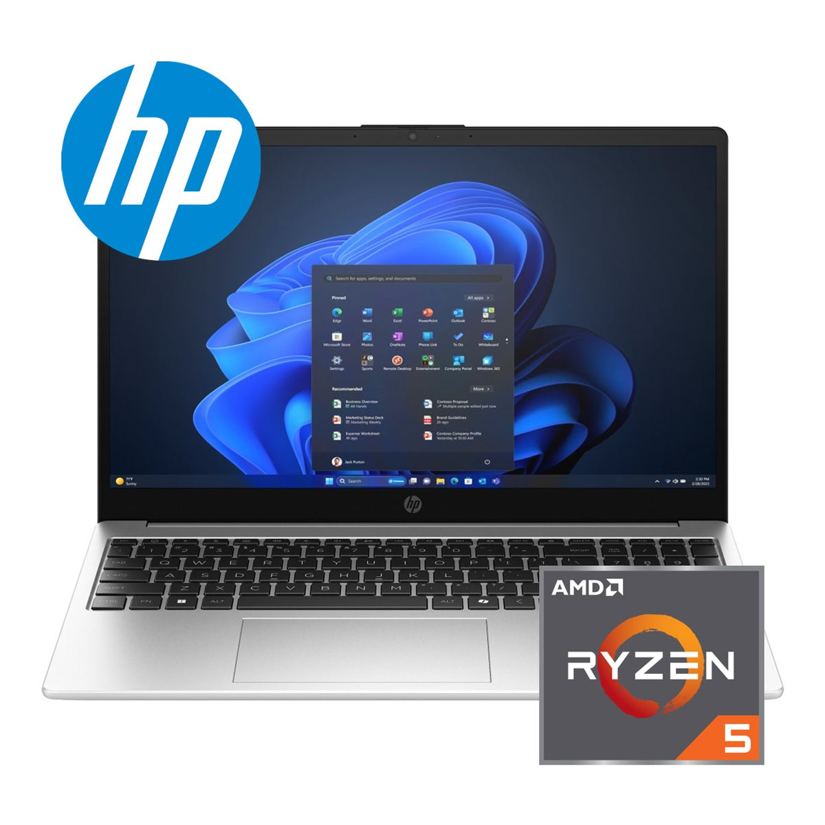 HP 255R G10 15.6-inch FHD Laptop - AMD Ryzen 5 7535U 512GB SSD 8GB RAM Win 11 Home Silver image 2