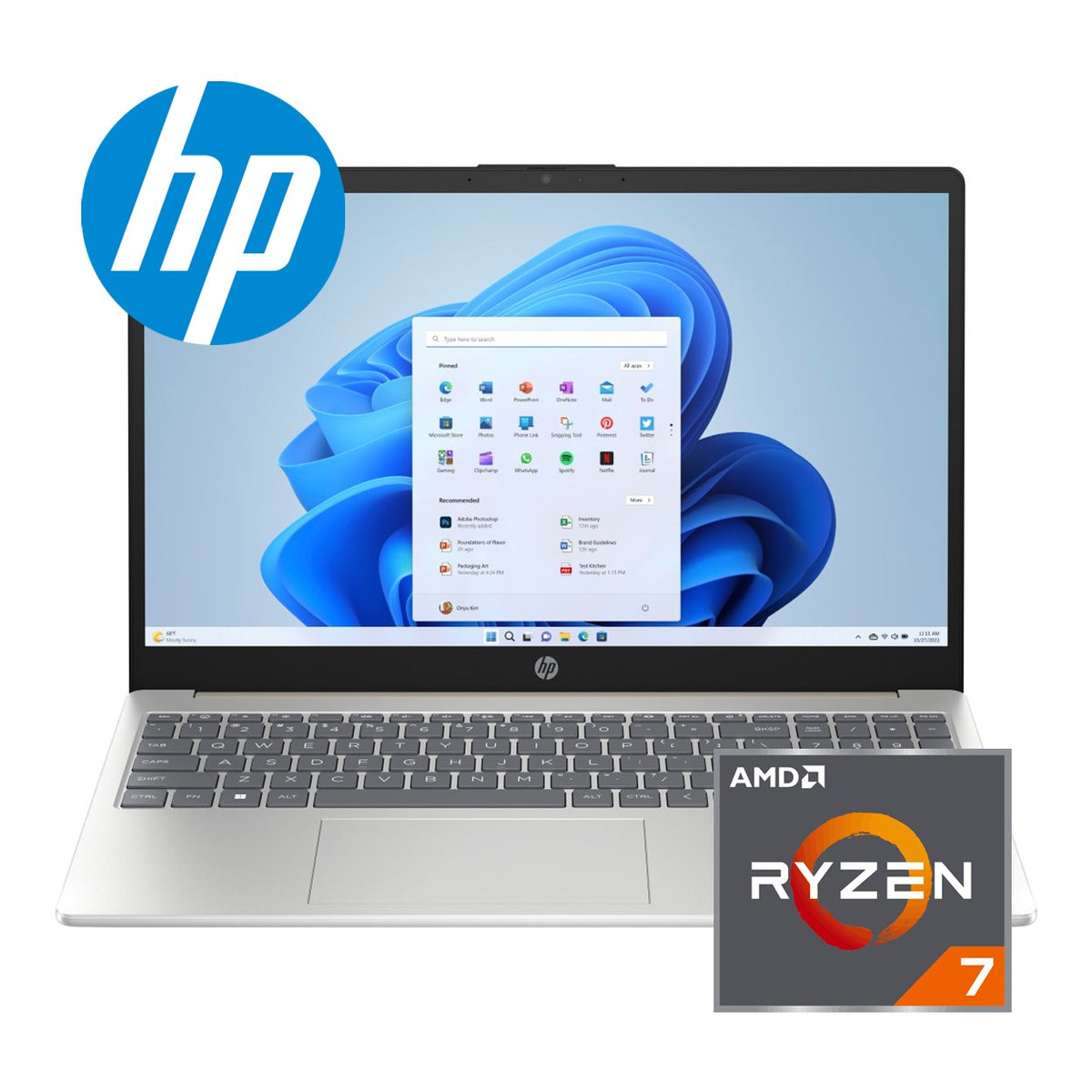HP 15-fc0096ni 15.6-inch FHD Laptop - AMD Ryzen 7 7730U 512GB SSD 16GB RAM Win 11 Home Natural Silver image 2