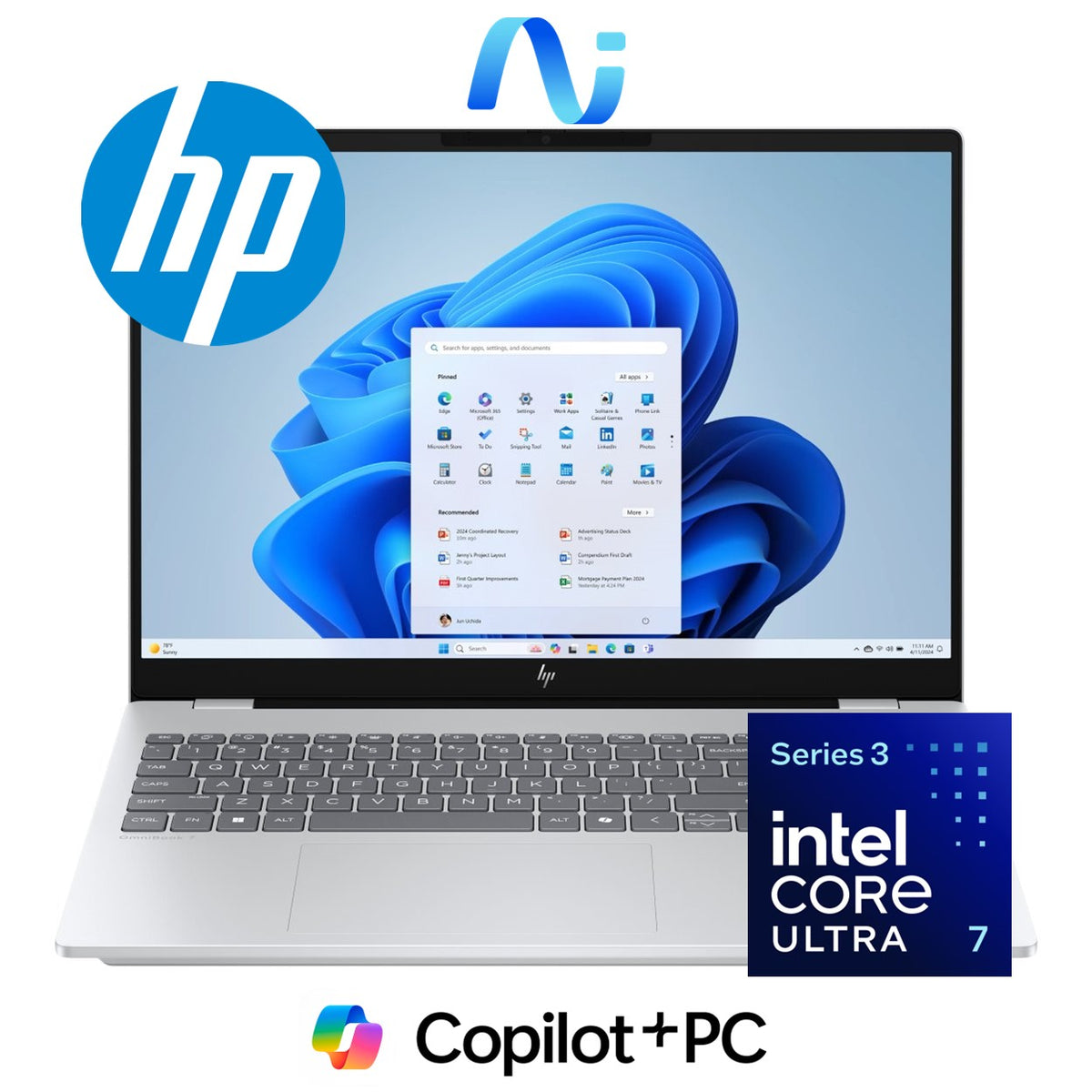 HP OmniBook 7 16-bh0002si 16-inch 2K Next Gen AI Laptop - Intel Core Ultra 7 356H 1TB SSD 24GB RAM Win 11 Home Glacier Silver image 2